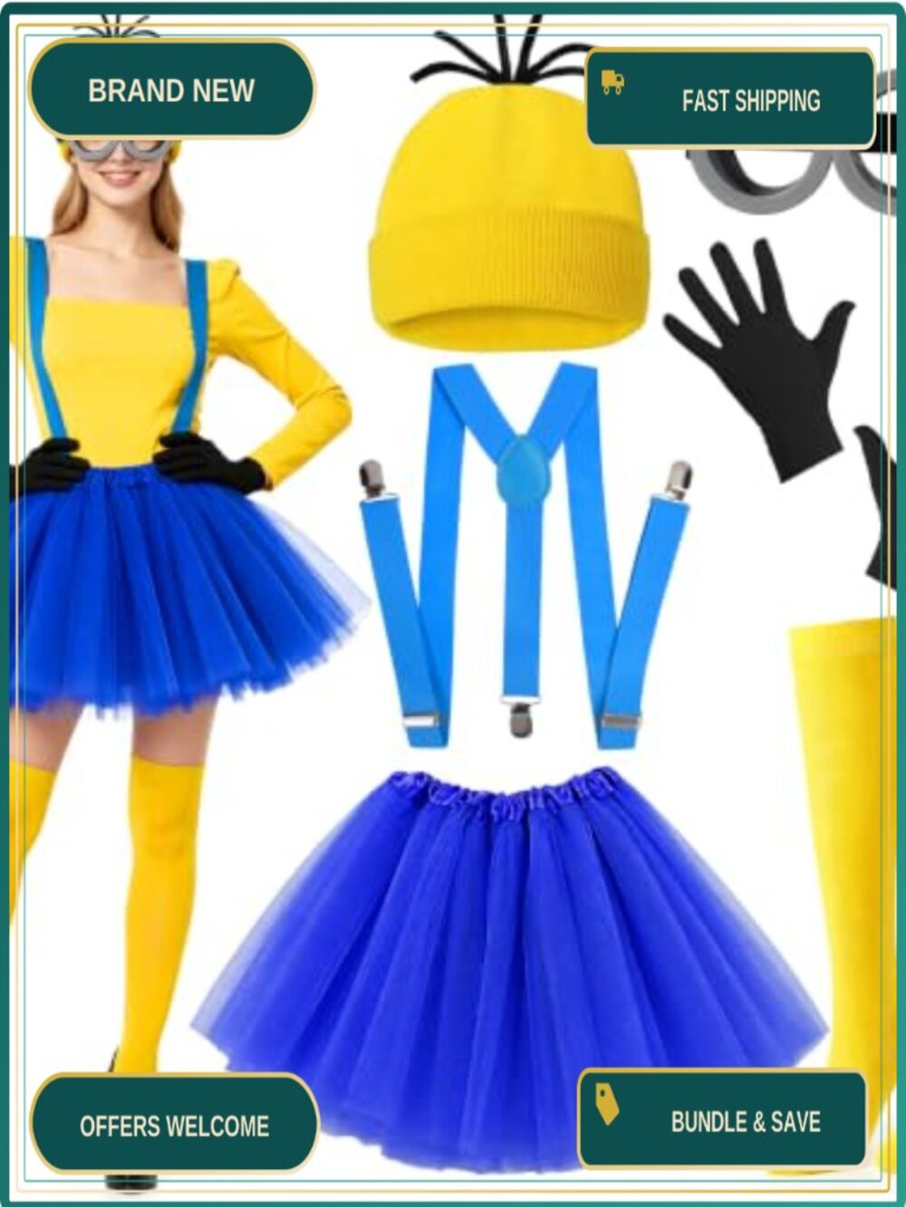 Halloween Costume Accessory Set Cosplay Tutu Suspenders Gloves Adult
